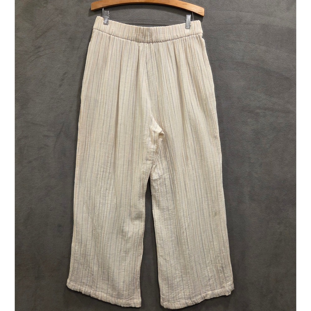 Wonderly Boho Striped 100% Cotton Gauze Wide Leg Pants Womens 1X Beachy Casual - Picture 2 of 9